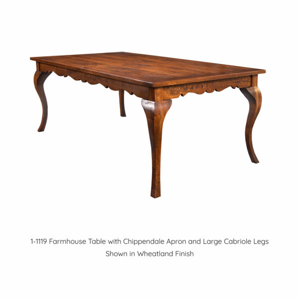 Farmhouse Table with Chippendale Apron and Large Cabriole Legs in Wheatland Finish by MacKenzie Dow Fine Furniture