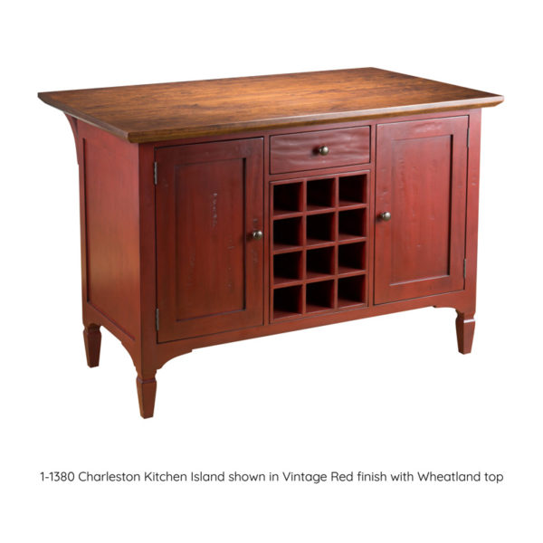 Charleston Kitchen Island in Vintage Red with Wheatland Top by MacKenzie Dow Fine Furniture