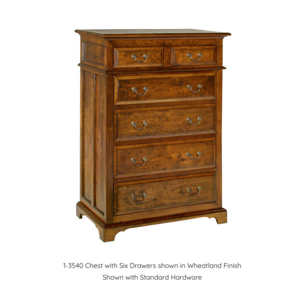 Chest with six drawers in Wheatland finish with standard hardware by MacKenzie Dow Fine Furniture