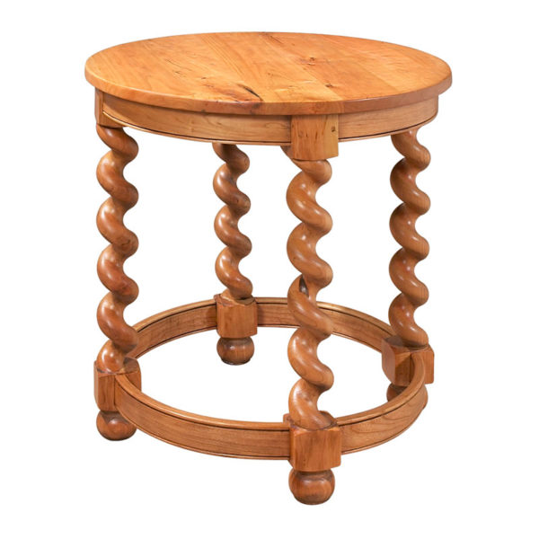 Round Lamp Table with Barley Twist Legs in Natural Finish by MacKenzie Dow
