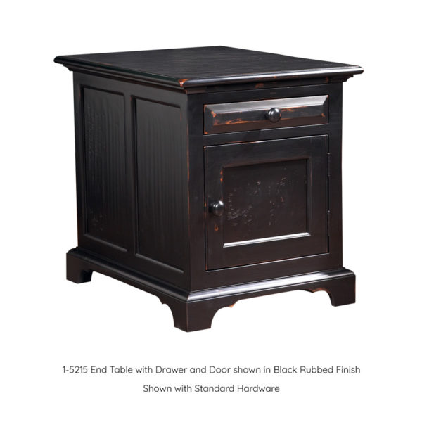 End Table with Drawer and Door in Black Rubbed Finish by MacKenzie Dow Fine Furniture