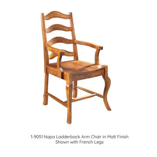 Napa Ladderback Arm Chair with Wood Seat and French Legs in Malt Finish by MacKenzie Dow Fine Furniture