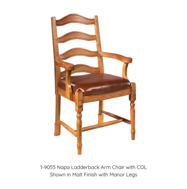 Napa Ladderback Arm Chair with Leather Seat and Manor Legs in Malt Finish by MacKenzie Dow Fine Furniture