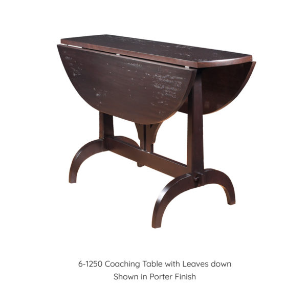 Coaching table with Leaves Down shown in Porter Finish by MacKenzie Dow Fine Furniture