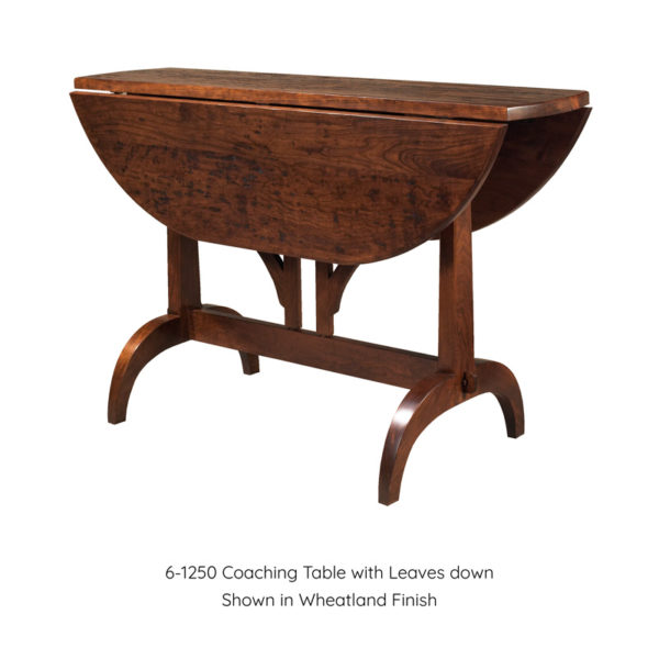 Coaching table with Leaves Down shown in Wheatland Finish by MacKenzie Dow Fine Furniture