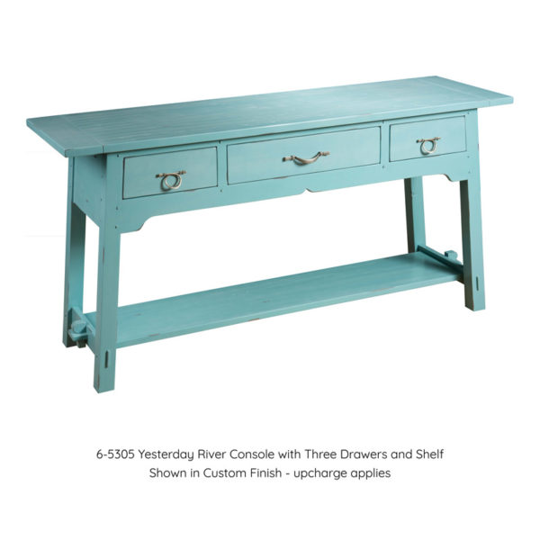 Yesterday River Console with Three Drawers and Shelf in Custom Blue Finish by MacKenzie Dow Fine Furniture