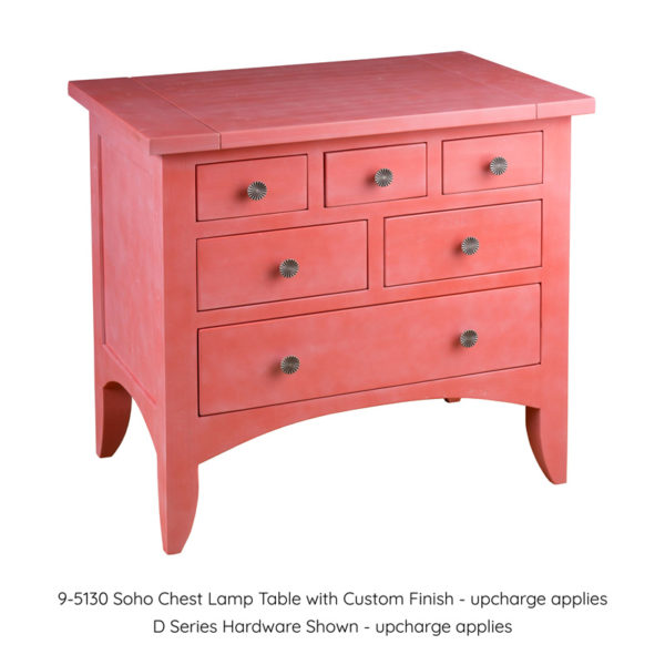 9-5130 Soho Chest Lamp Table with custom pink finish by MacKenzie Dow Fine Furniture